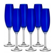 Jogo 6 Taças 220ml Para Champanhe Colibri Azul Escuro Cristal Ecológico Bohemia